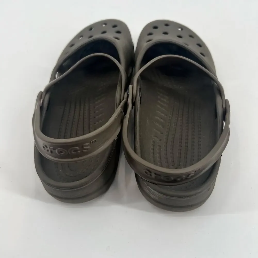 Crocs women brown Mary Jane Shayna style round toe sling back slip ons size 6